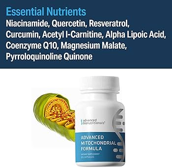 Advanced Mitochondrial Formula — Essential Nutrients including Niacinamide, Quercetin, Resveratrol, CoQ10