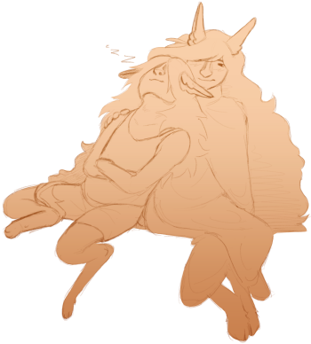 a sketch by me of my sona & my friend peppermint's sona together