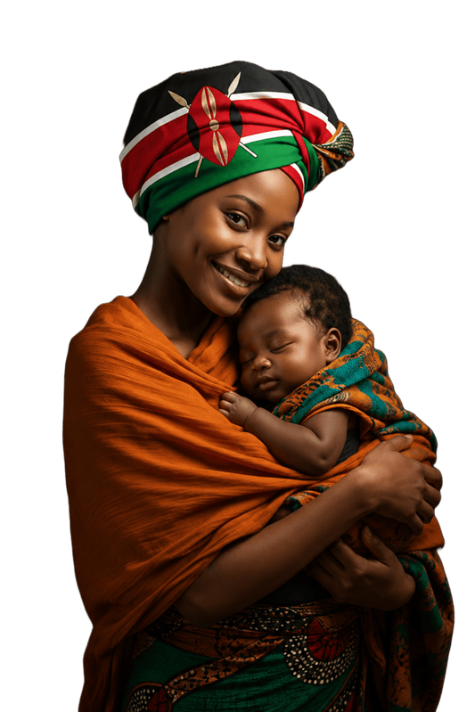 Kenyan mother gently holding her newborn baby, symbolising the Okoa Mama Okoa Mtoto campaign