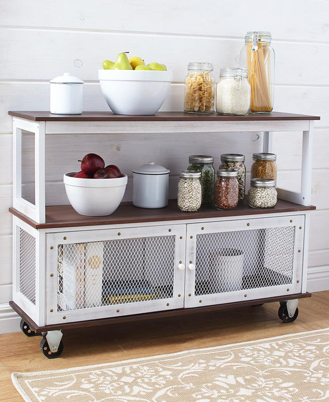 Industrial Style Rolling Kitchen Dining Buffet Cart Island Table White