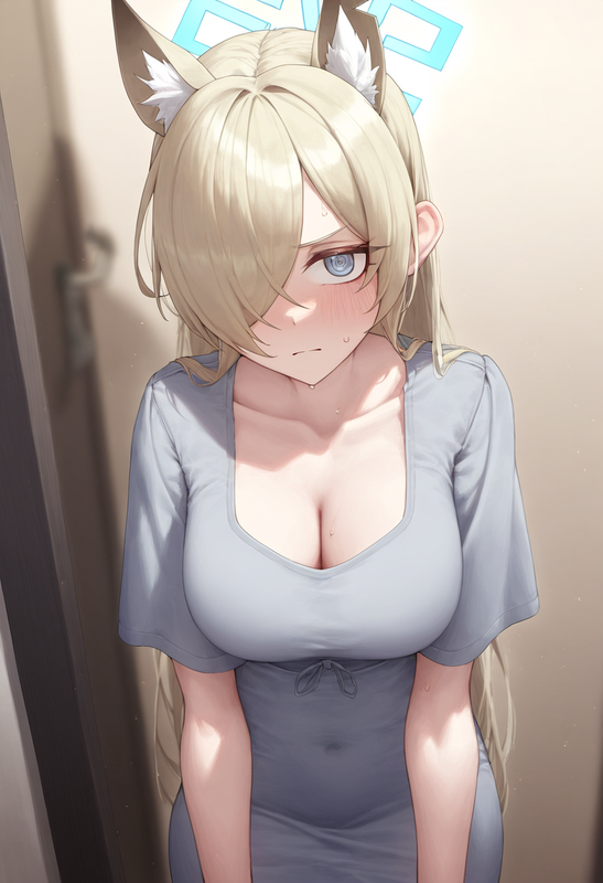 depth of field, 1girl, kanna (blue archive), collarbone cleavage, short sleeves, s-1925514513