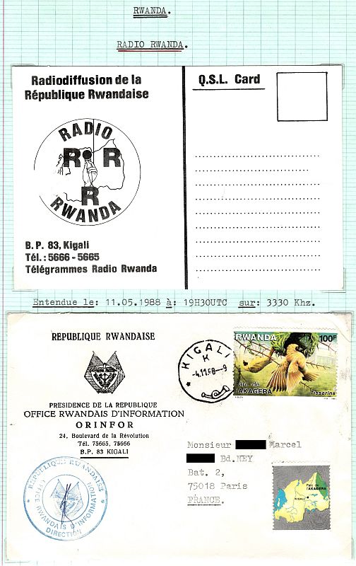 QSL R.RWANDA QSL-R-RWANDA-11-5-88