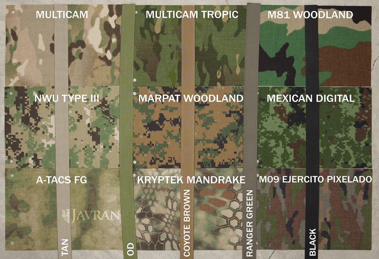 green camos labelled webbing