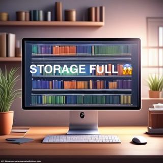 A computer monitor on a desk displaying a “Storage Full” warning message