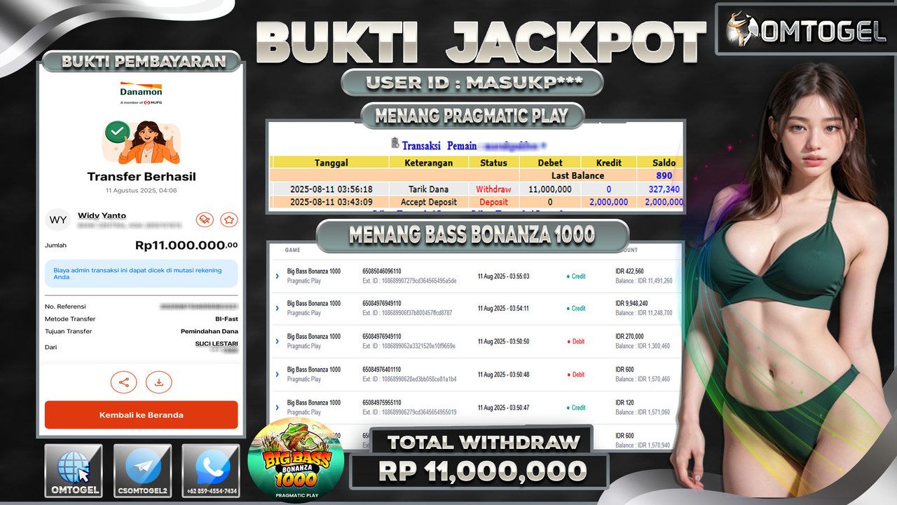 OMTOGEL JACKPOT PRAGMATIC PLAY BIG BASS BONANZA 1000 11 JUTA DI BAYAR LUNAS ,-