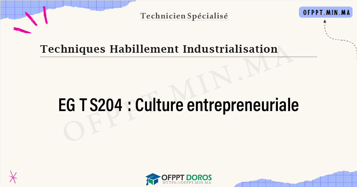 Sommaire détaillé du cours Culture entrepreneuriale EGTS204 OFPPT - Structure du module