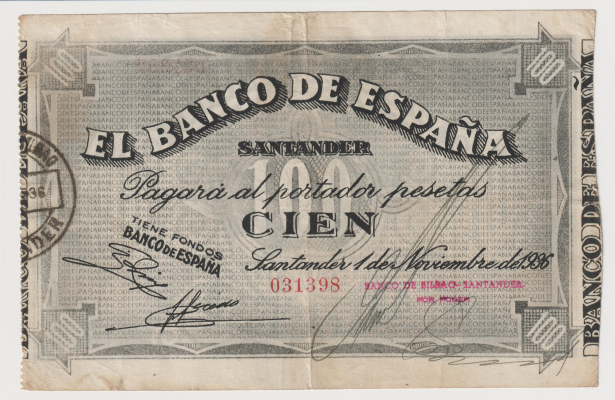 Santander - Serie Banco de España Santander, 1 de noviembre de 1936. Documento-escaneado93-17