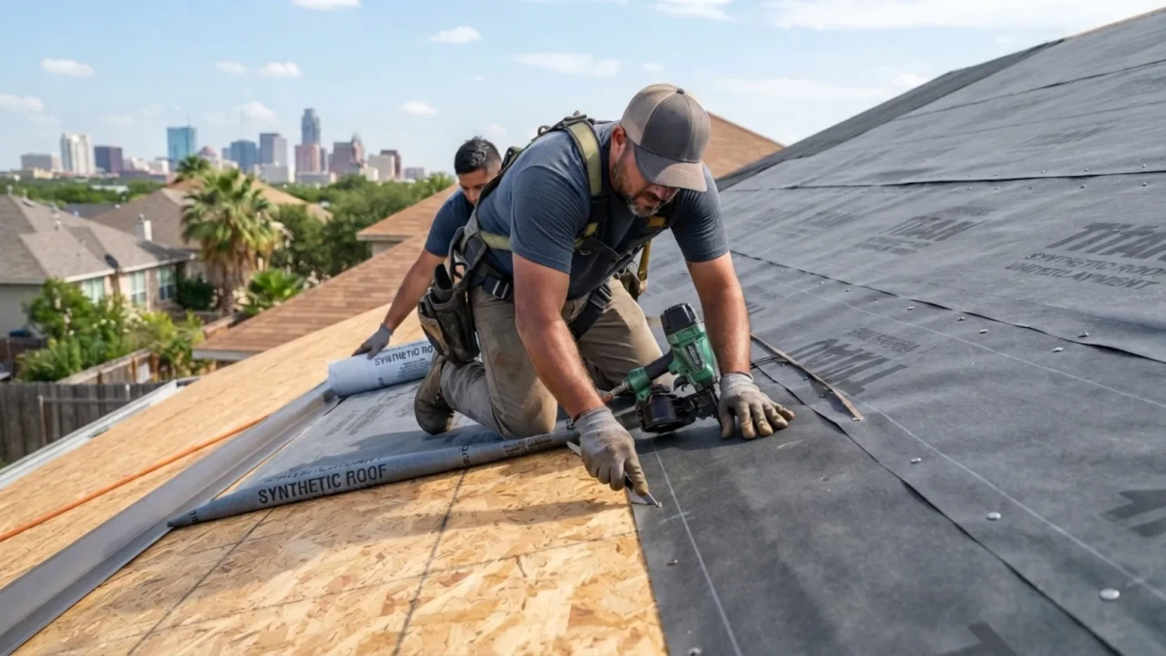 Metal roof underlayment installation synthetic membrane San Antonio deck prep