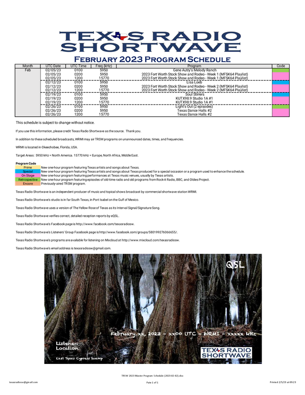 TRSW February 2023 Program Schedule (2023-02-02)