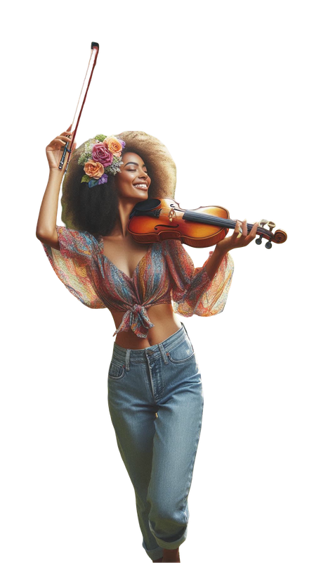 a whimsical woman in jeans with a violine (1)