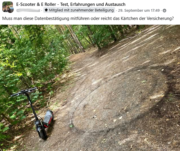 eScooter Datenbestätigung