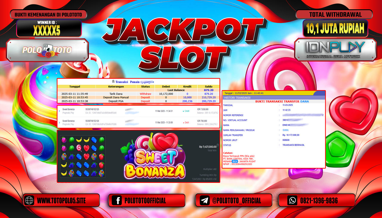 POLOTOTO JACKPOT SLOT SWEET BONANZA Rp.10.172.000,-
