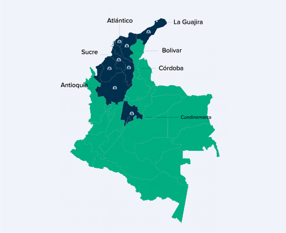 Mapa de Colombia con presencia de Focus Ing SAS