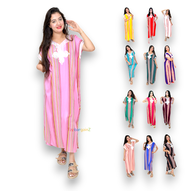 Moroccan Caftan – Handmade Lightweight Cotton With Gold Embroidery, Magenta, Fits Small To Medium (Bust 44", Length 55") - View #13