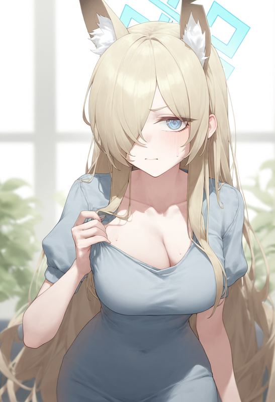 depth of field, 1girl, kanna (blue archive), collarbone cleavage, short sleeves, s-1992713430