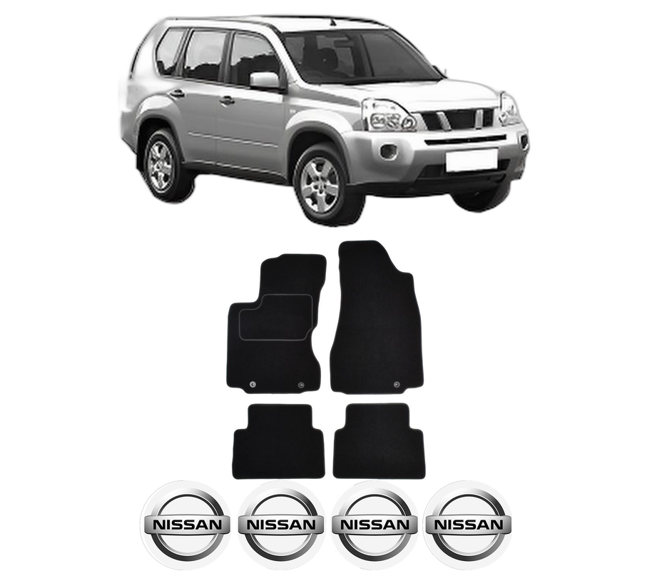 Set Covorase Presuri NISSAN X-TRAIL II (T31) din 2007-2013, Auto, Material Textil Mocheta, 4 Stickere auto cu NISSAN