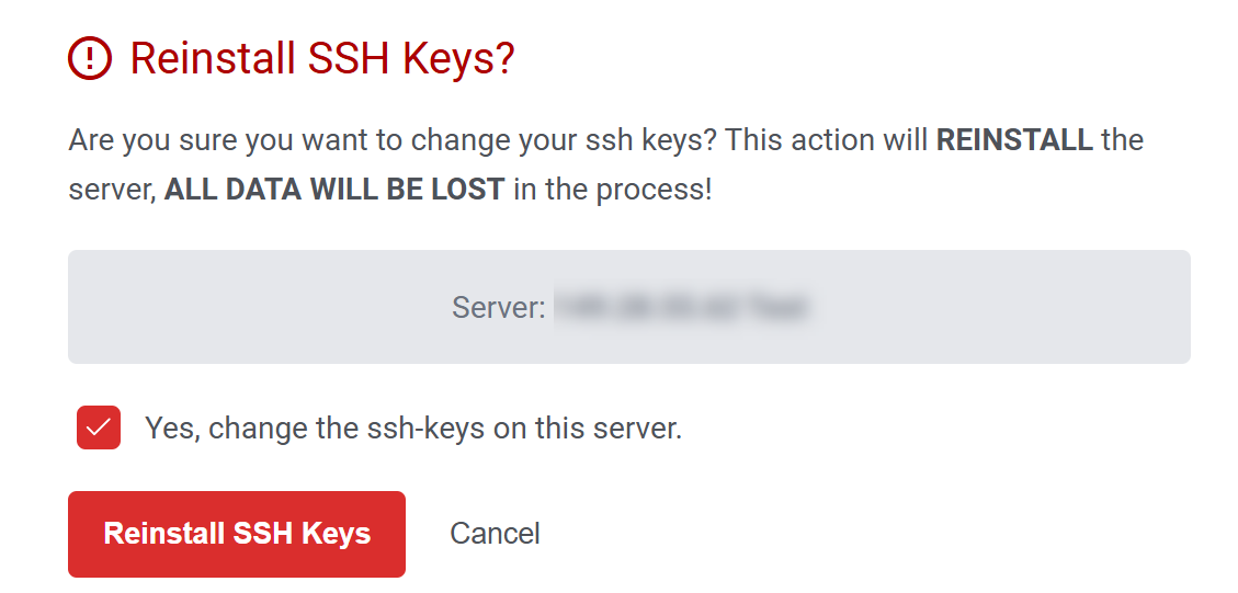Reinstall SSH Key Confirmation