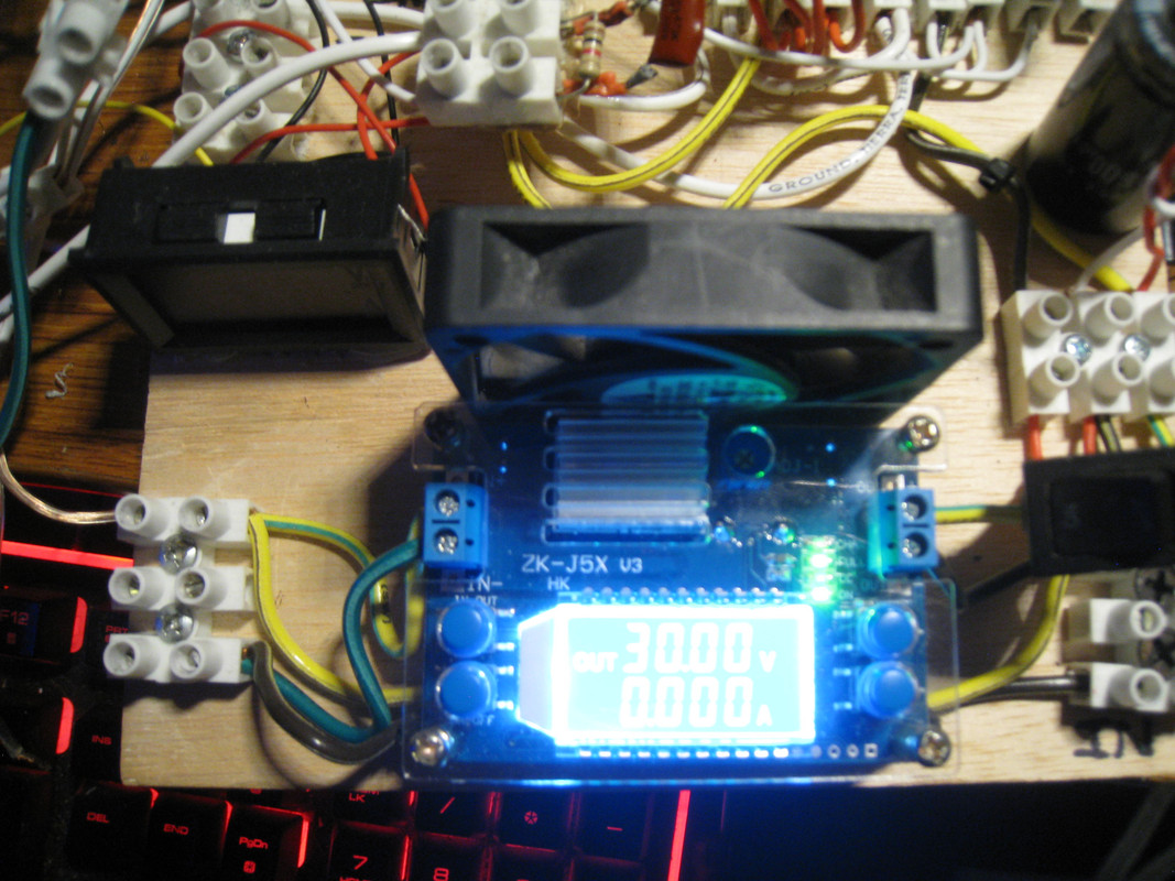 circuit board with step down module showing below a milliamp