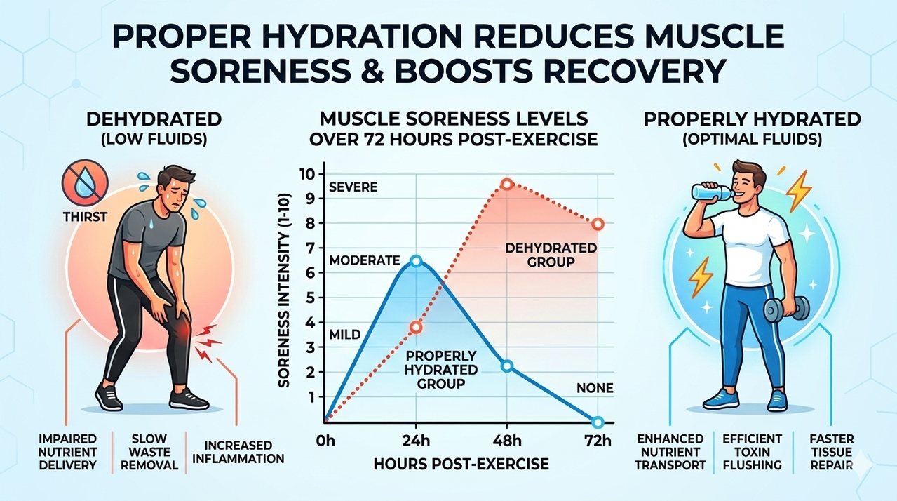 Chart showing performance decline at different dehydration levels for importance of hydration in muscle recovery