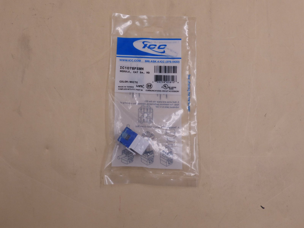 ICC IC1078F5WH MODULE CAT 5E HD WHITE CONNECTOR KEYSTONE JACK