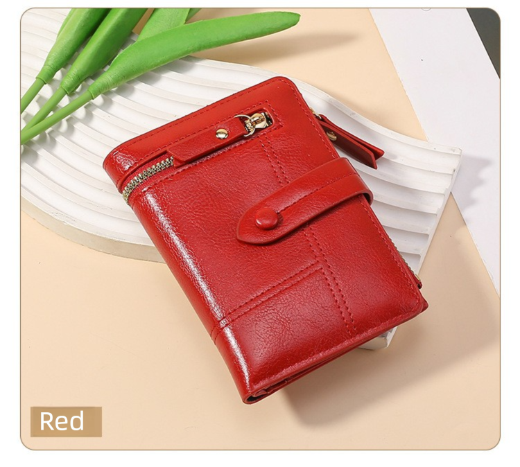 Red Soft PU Leather Women's Wallet – Compact Foldable Wallet with Multiple Card Slots and Zippered Compartment