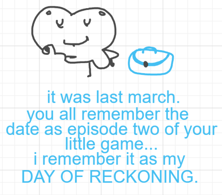 A panel from A Murder On The, episode six of the Board Boards object show by Furretwalk/WalkingFurret.