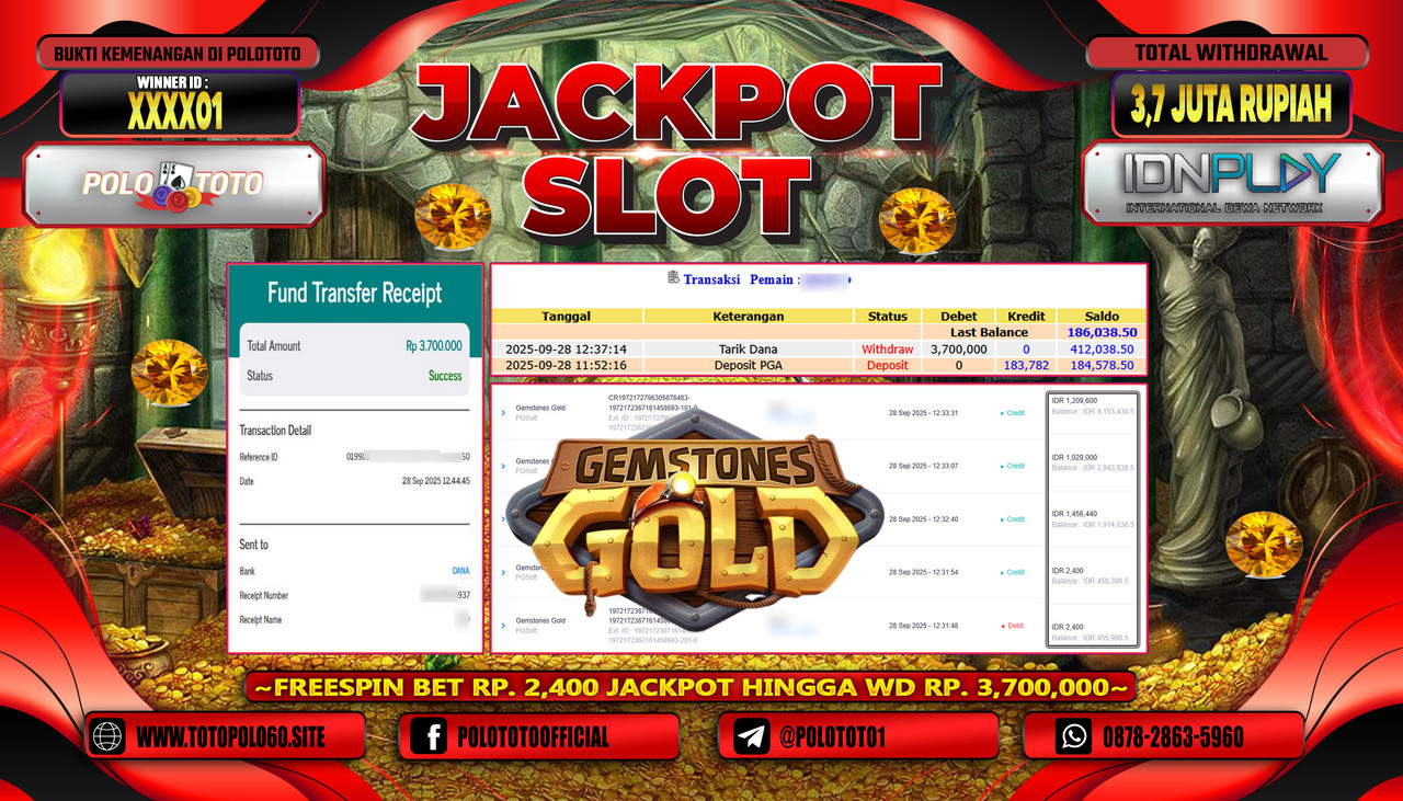 POLOTOTO JACKPOT SLOT GAMESTONES GOLD Rp.3.700.000,- LUNAS
