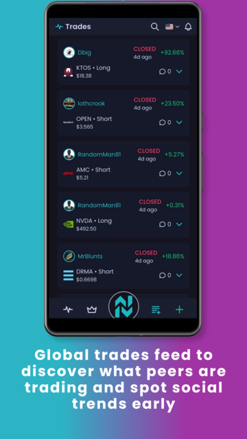 Latest trades, top trades, or positions from traders you follow