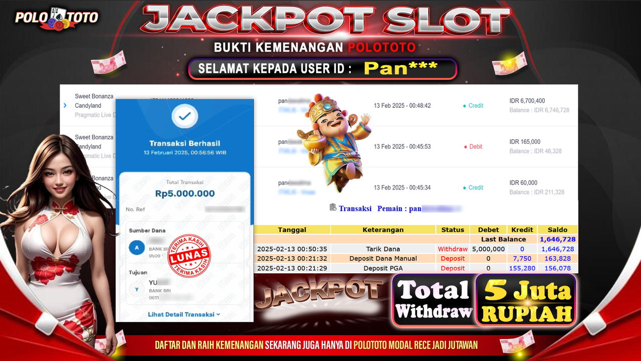 POLOTOTO JACKPOT SLOT SWEET BONANZA CANDYLAND Rp.5.000.000,-
