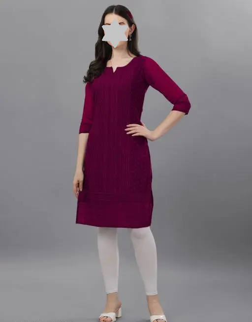 Trendy Chikan Embroidery Georgette Kurti Color Wine (R109)