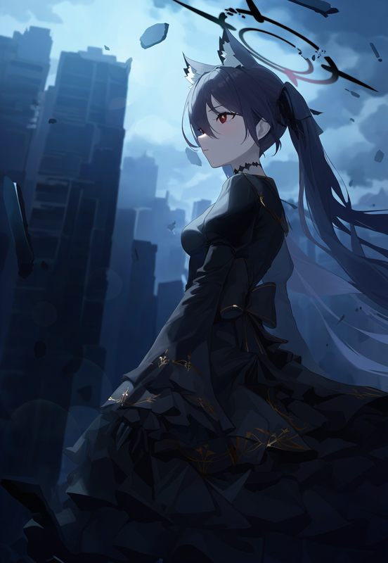 1girl, serika, [[shiroko terror]], [[blue archive]],  scenery, from side, from b s-3780297984