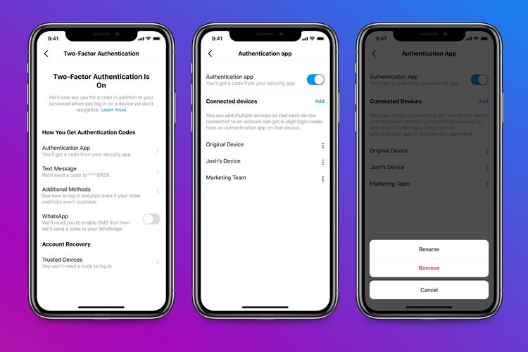 Fitur autentikasi dua faktor Instagram.