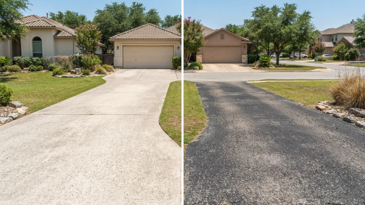 Concrete vs asphalt driveway lifespan comparison San Antonio