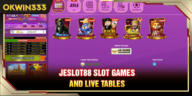 jeslot88 slot games and live tables