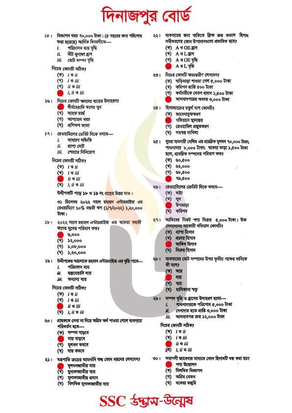 Accounting MCQ Question solution 2026 Dinajpur Board