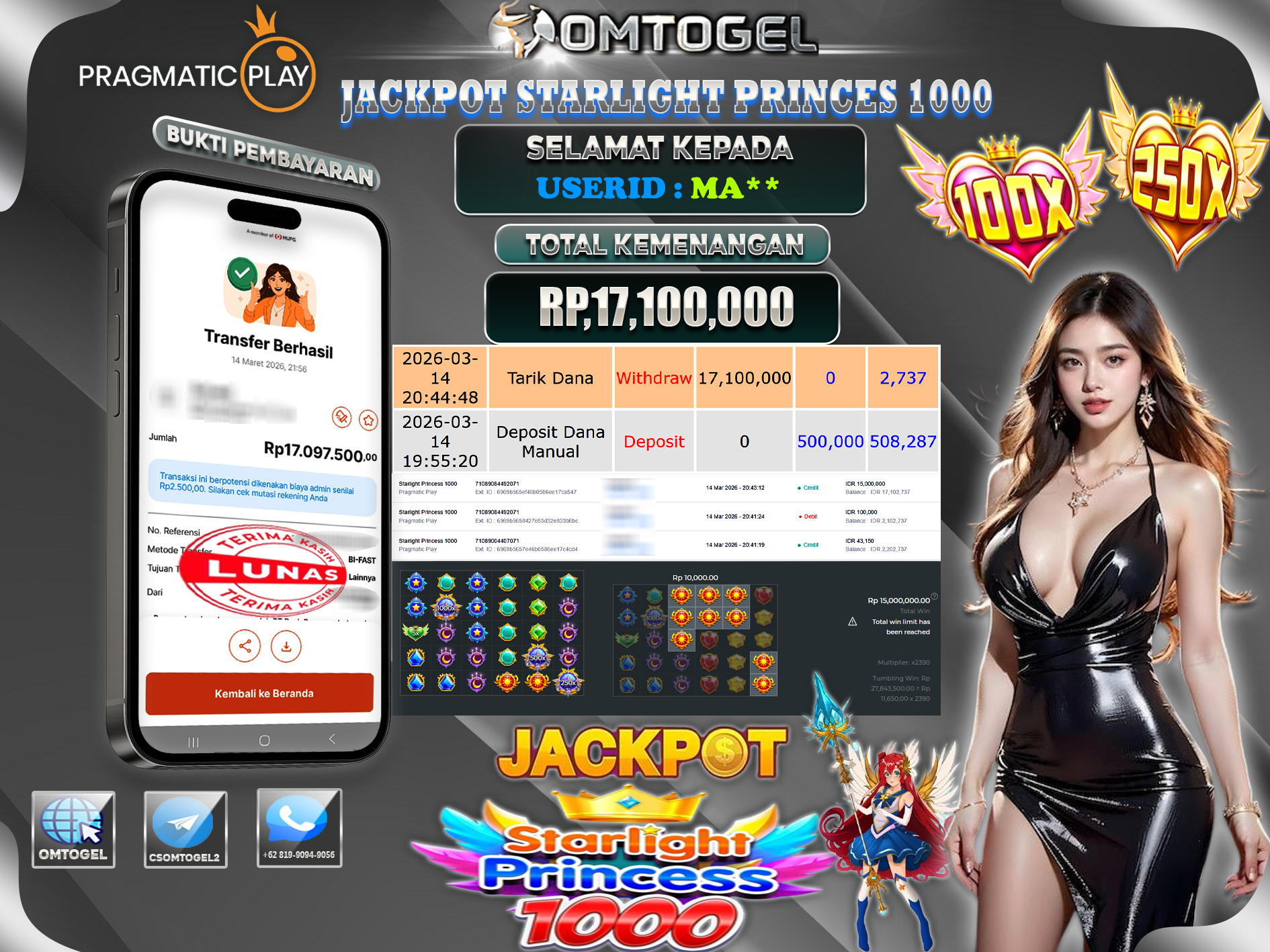 OMTOGEL JACKPOT PRAGMATIC PLAY STARLIGHT PRINCES 1000,  17 JUTA DI BAYAR LUNAS ,-