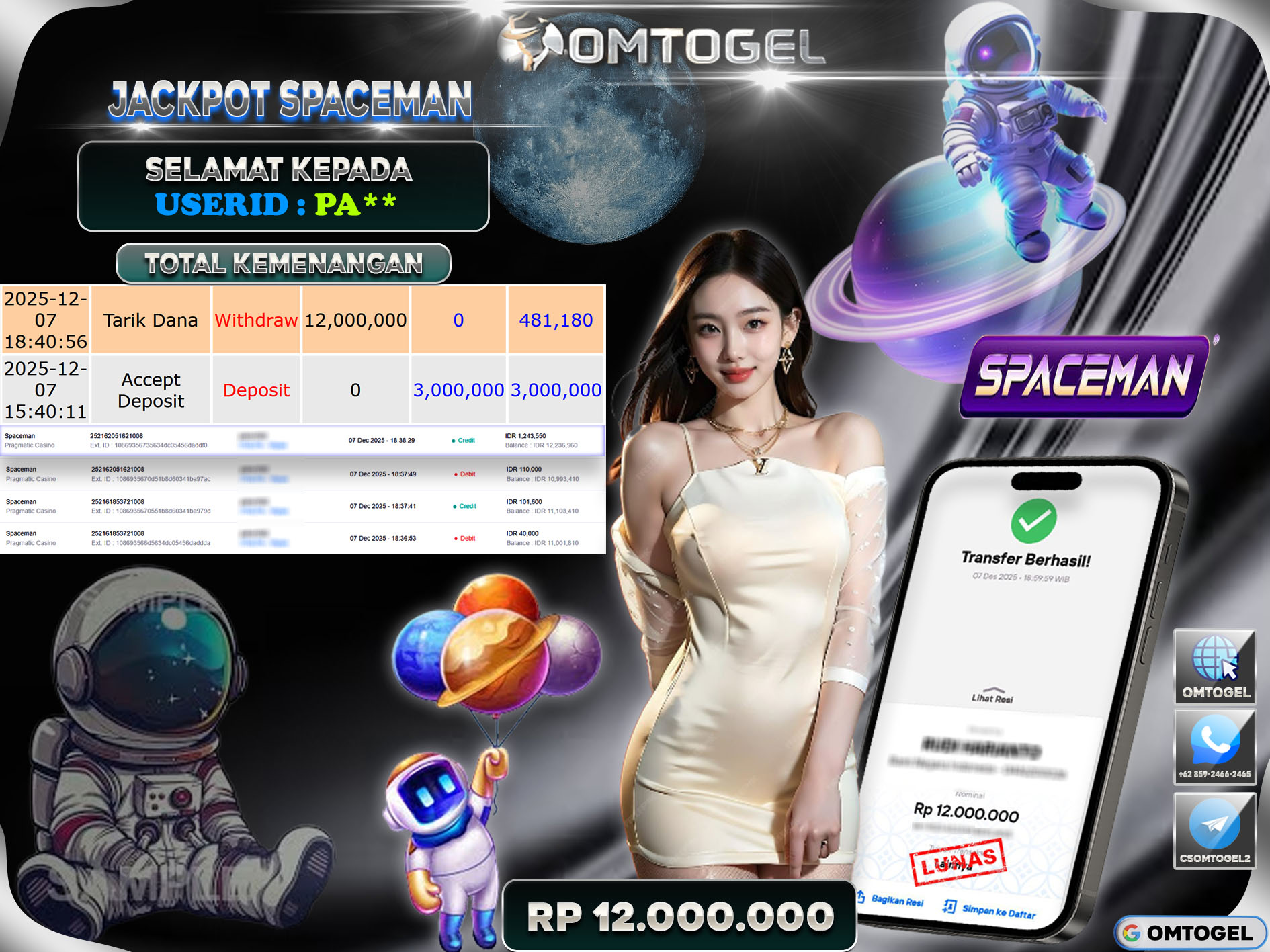 OMTOGEL JACKPOT PRAGMATIC PLAY SPACEMAN ,12 JUTA DI BAYAR LUNAS ,-