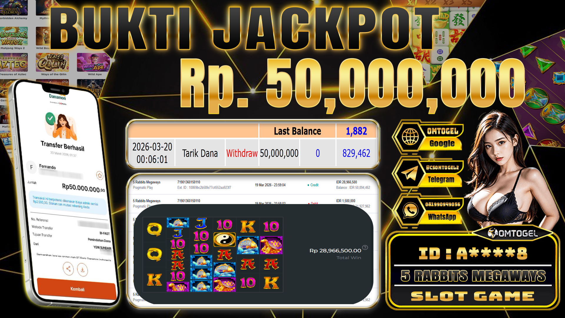 OMTOGEL JACKPOT PRAGMATIC PLAY 5 RABBITS MEGAWAYS , 50 JUTA DI BAYAR LUNAS ,-