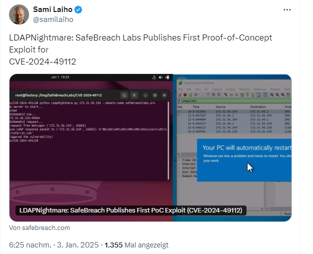 LDAPNightmare: SafeBreach Labs Publishes First Proof-of-Concept Exploit for CVE-2024-49112
