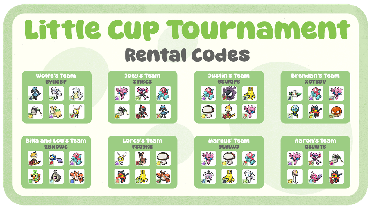 A Graphic with Rental Codes for the Little Cup Tournament.