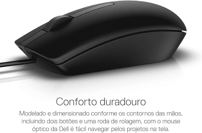 Mouse con cable Dell MS116 en color negro, vista superior.