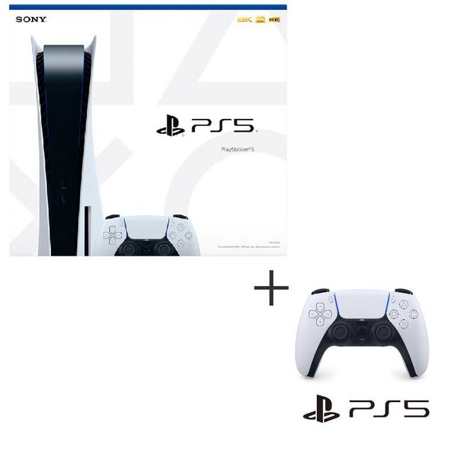 Playstation 5 825 GB e 01 Controle DualSense sem Fio + Controle sem Fio Sony DualSense Branco e Preto Playstation 5