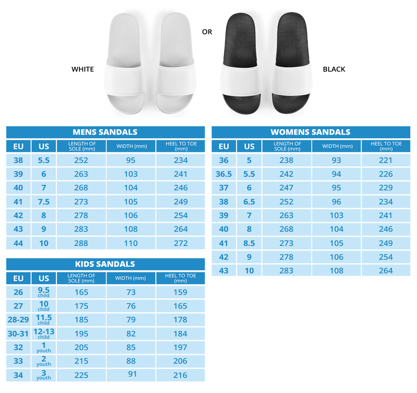 Motocross Slide Sandals sizing chart