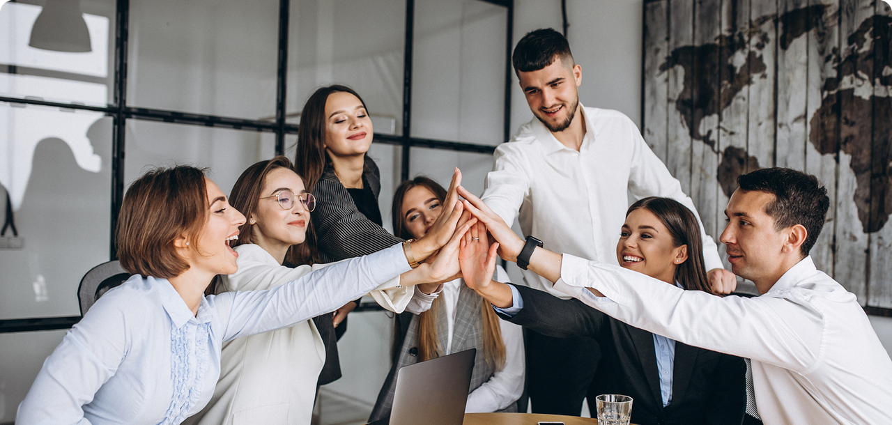 Team collaborating in office