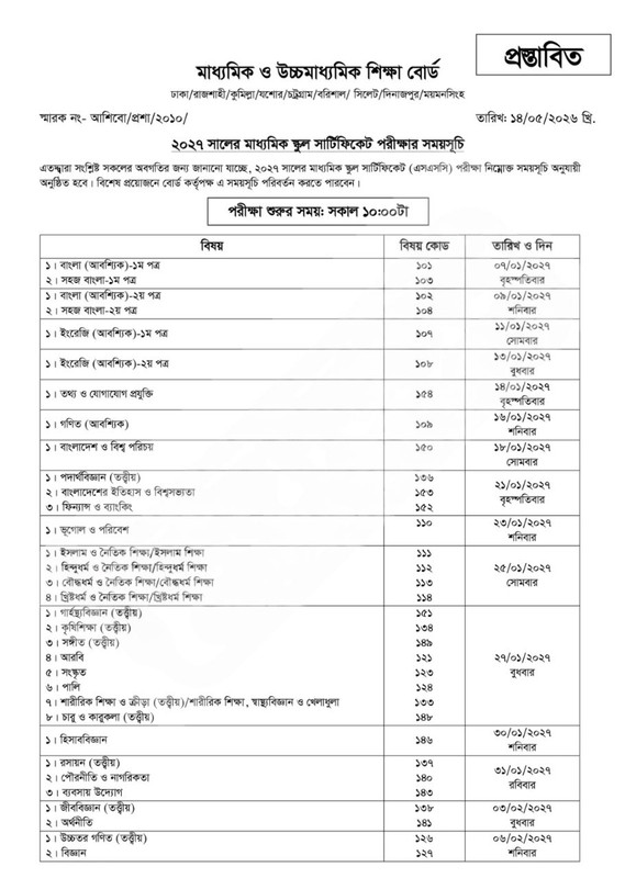 SSC-Exam-Routine-2027-A