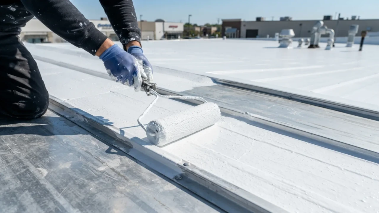 Metal roof coating touch-up elastomeric paint application San Antonio