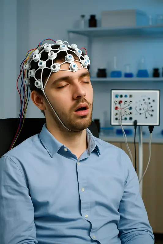 Brain wave patterns during different sleep stages shown on monitoring equipment