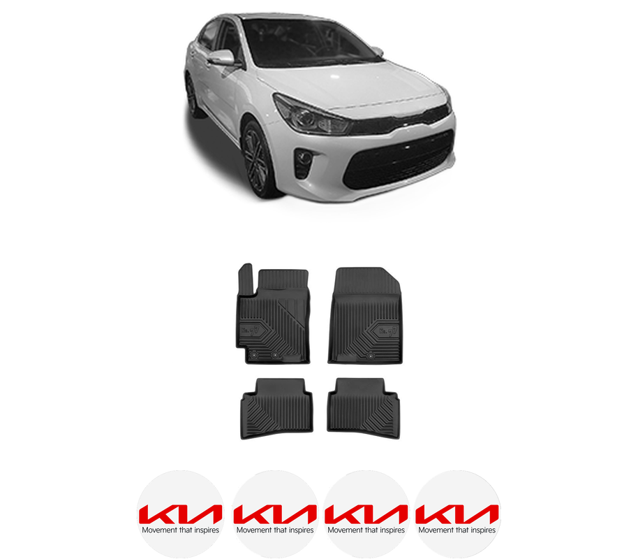 Set covorase presuri KIA RIO IV Saloon (SC, FB) din 2017, auto, din cauciuc thermoplastic, 4 Stickere auto cu KIA