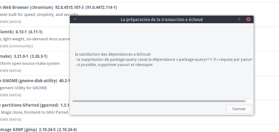 Capture message mise à jour échoué