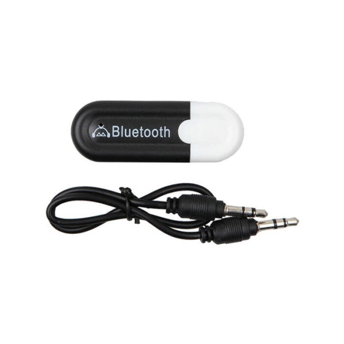 Transmisor auxiliar Bluetooth 5.0 tipo USB con conector de 3.5mm.